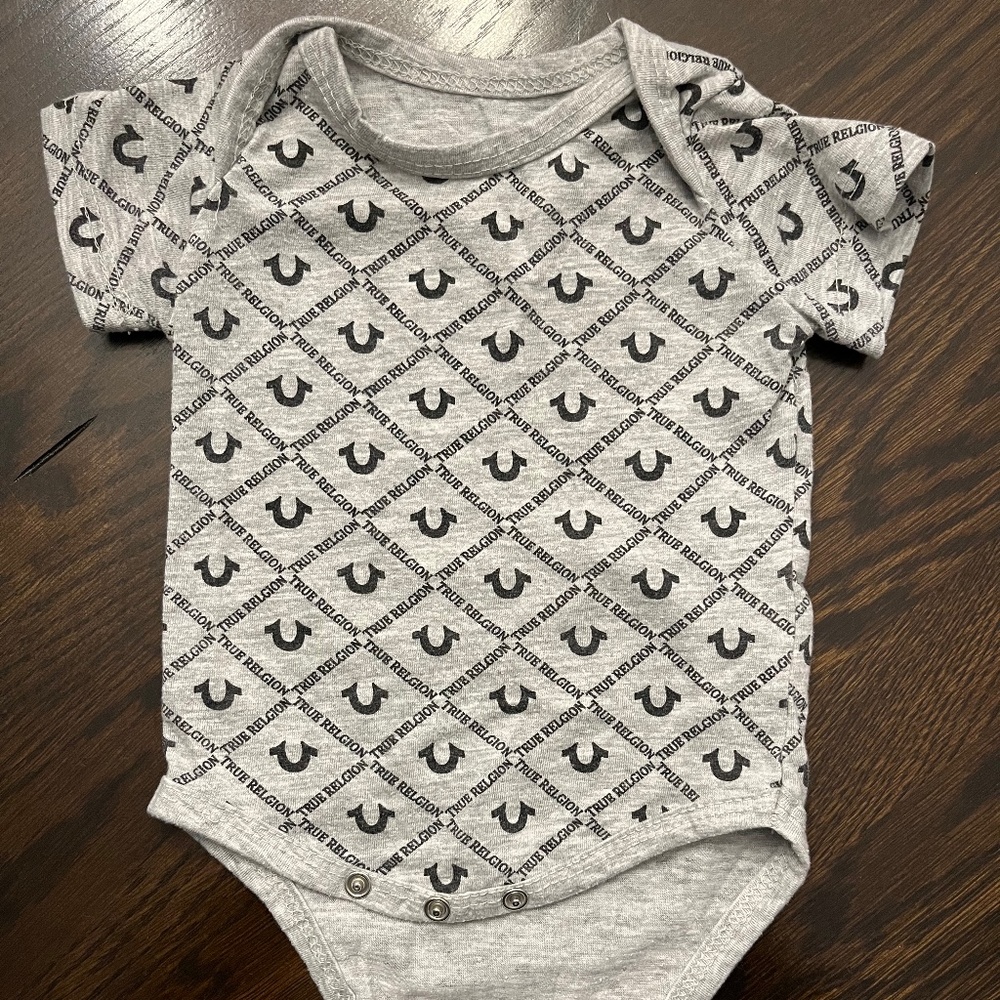 Black and Grey True Religion Onesie (3-6month)